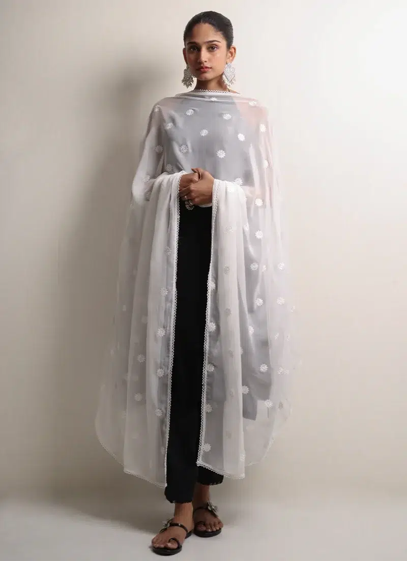 Image | Spring Pret '24 | Embroidered Lace Dupatta | Chiffon | White | 1 pc | IDCH-213326.