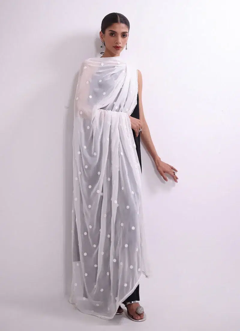Image | Spring Pret '24 | Embroidered Lace Dupatta | Chiffon | White | 1 pc | IDCH-213168.