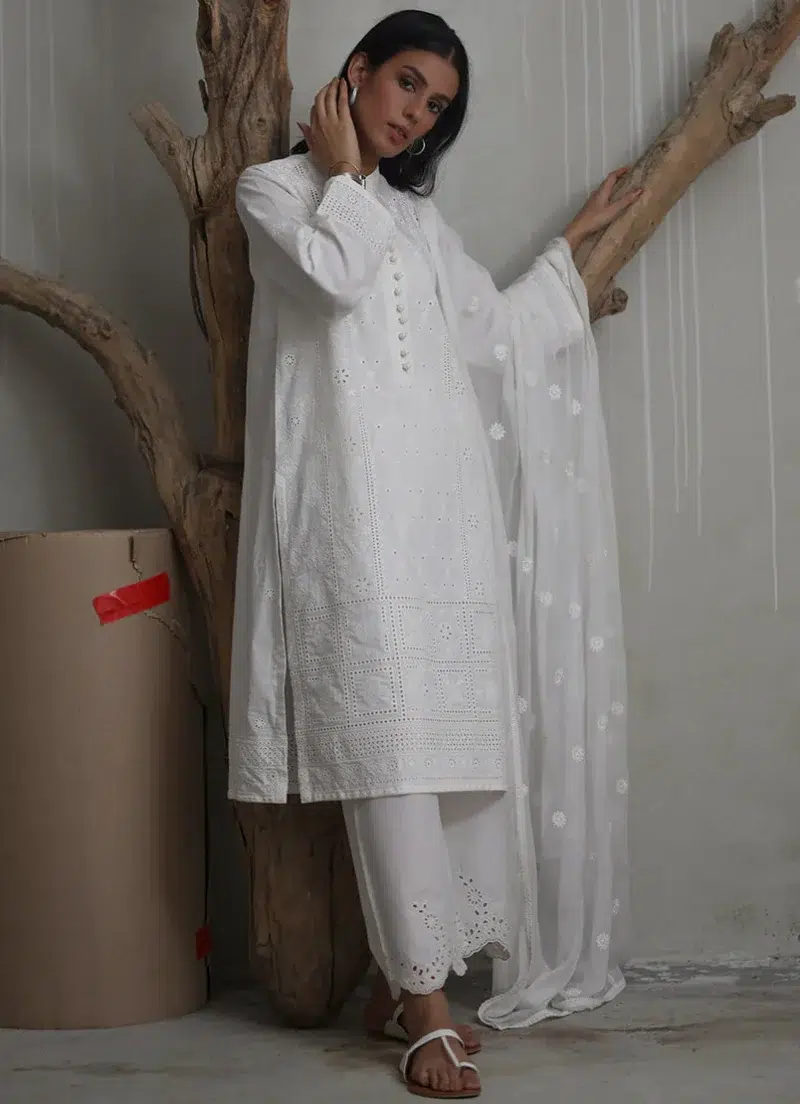 Image | Spring Pret '24 | Embroidered Lace Dupatta | Chiffon | White | 1 pc | IDCH-213325.