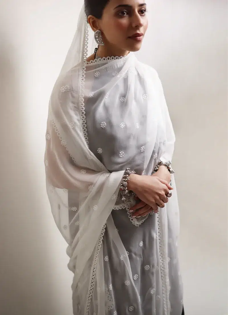 Image | Spring Pret '24 | Embroidered Lace Dupatta | Chiffon | White | 1 pc | IDCH-213332.