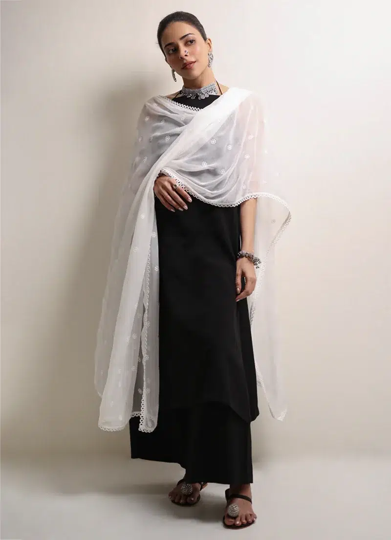 Image | Spring Pret '24 | Embroidered Lace Dupatta | Chiffon | White | 1 pc | IDCH-213332.