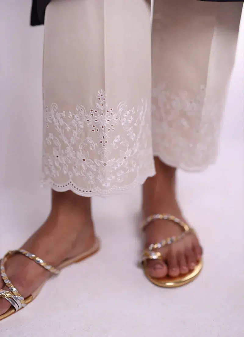 Image | Spring Pret '24 | Embroidered Pant | Pure cotton | Beige | 1 pc | T-651.