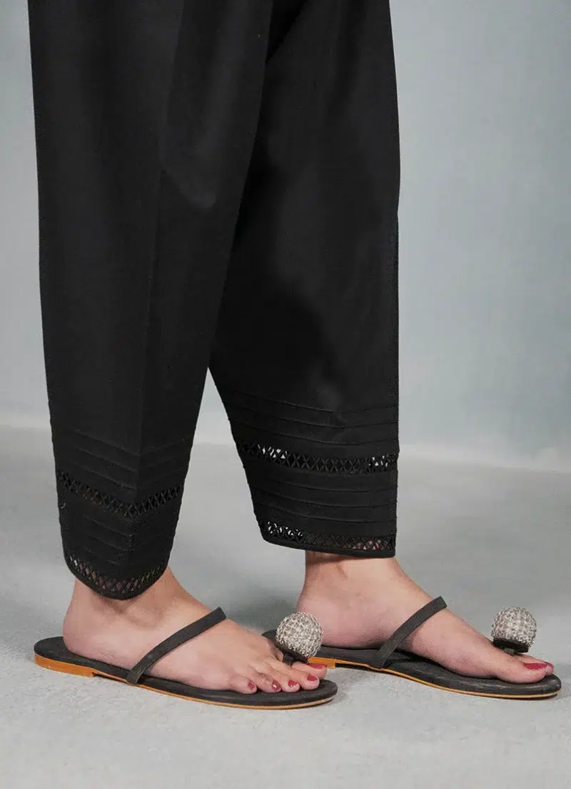 Image | Spring Pret '24 | Solid Lace Shalwar | Pure cotton | Black | 1 pc | T-699.