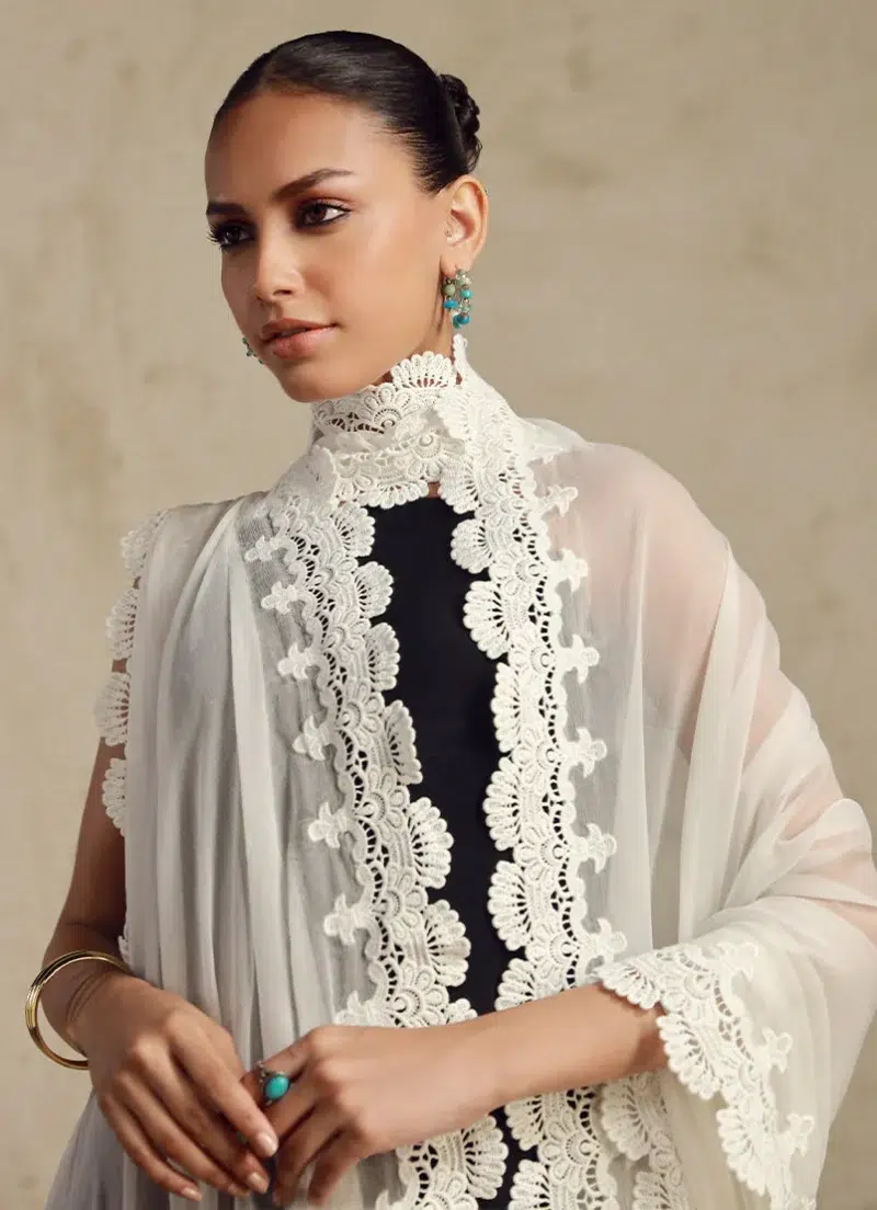 Image | Ella | Applique Lace Dupatta | Chiffon| White | 1 pc | IDCH-213608 | S.