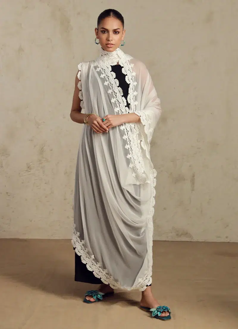 Image | Ella | Applique Lace Dupatta | Chiffon| White | 1 pc | IDCH-213608 | S.