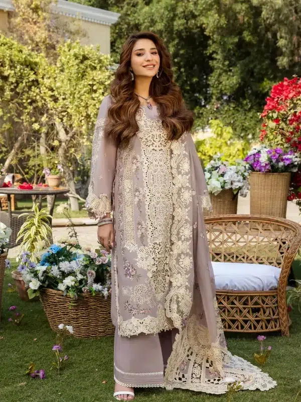ELAF | Luxury | Lawn 25 |Lilac | Unstitched | Festive wear | Raha | ELM-1A | 3 pc set.