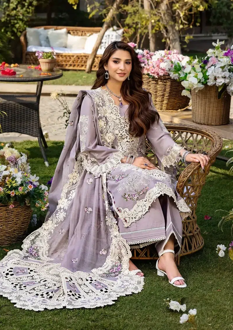 ELAF | Luxury | Lawn 25 |Lilac | Unstitched |  Festive wear | Raha | ELM-1A | 3 pc set.