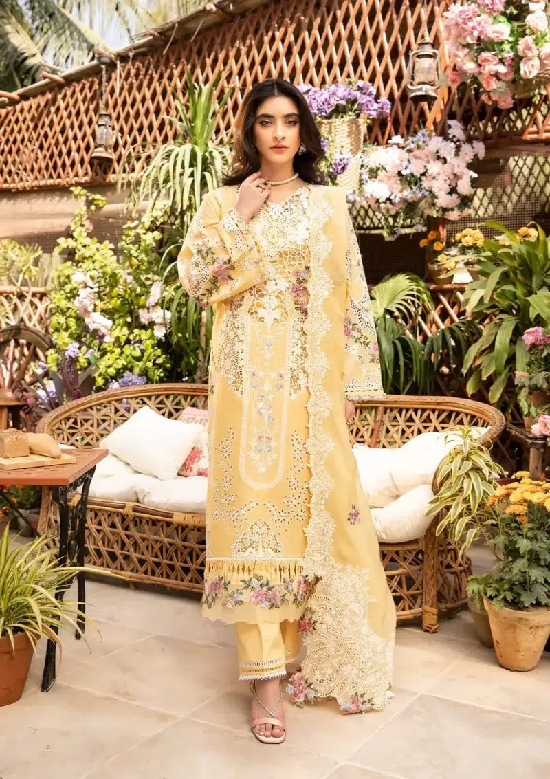 ELAF | Luxury | Lawn 25 |Lemon | Unstitched | Festive wear | Roshne | ELM-2B | 3 pc set.