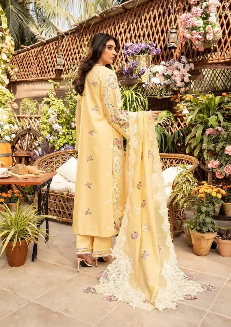 ELAF | Luxury | Lawn 25 |Lemon | Unstitched | Festive wear | Roshne | ELM-2B | 3 pc set.