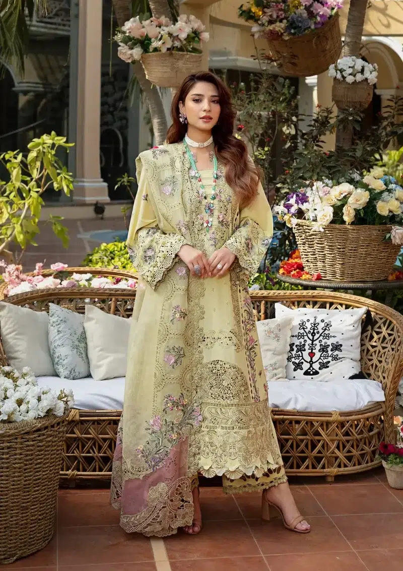 ELAF | Luxury | Lawn 25 |Apple Green | Unstitched |  Festive wear | Bahaar | ELM-3A | 3 pc set.