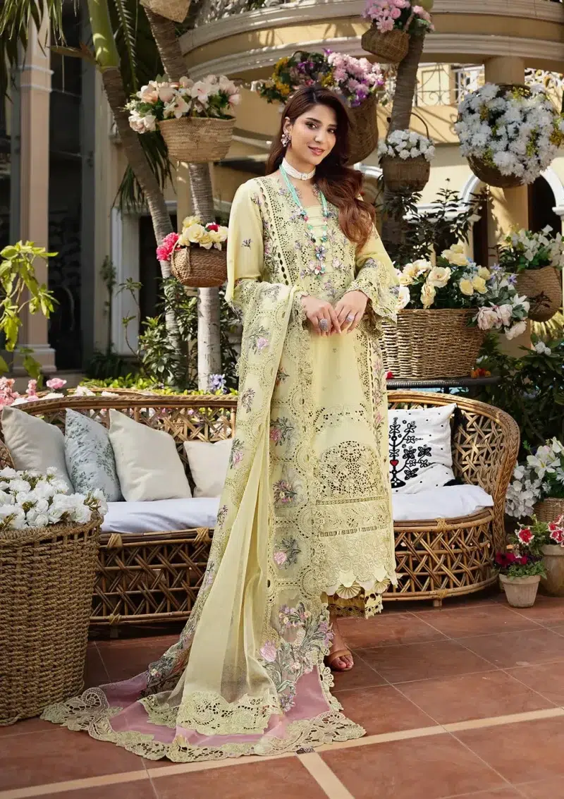 ELAF | Luxury | Lawn 25 |Apple Green | Unstitched |  Festive wear | Bahaar | ELM-3A | 3 pc set.