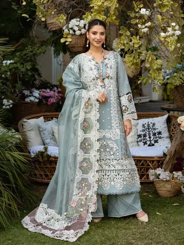 ELAF | Luxury | Lawn 25 |Sky Blue | Unstitched | Festive wear | Samaa | ELM-3B | 3 pc set.