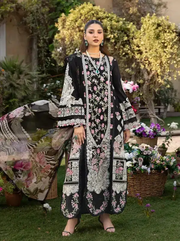ELAF | Luxury | Lawn 25 |Black | Unstitched | Festive wear | Mahjabeen | ELM-04 | 3 pc set.