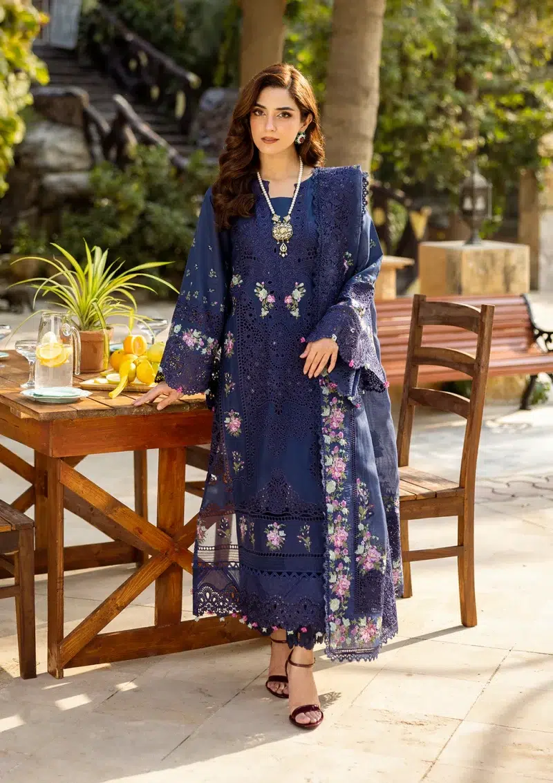 ELAF | Luxury | Lawn 25 |Navy Blue | Unstitched |  Festive wear | Neelam | ELM-06 | 3 pc set.