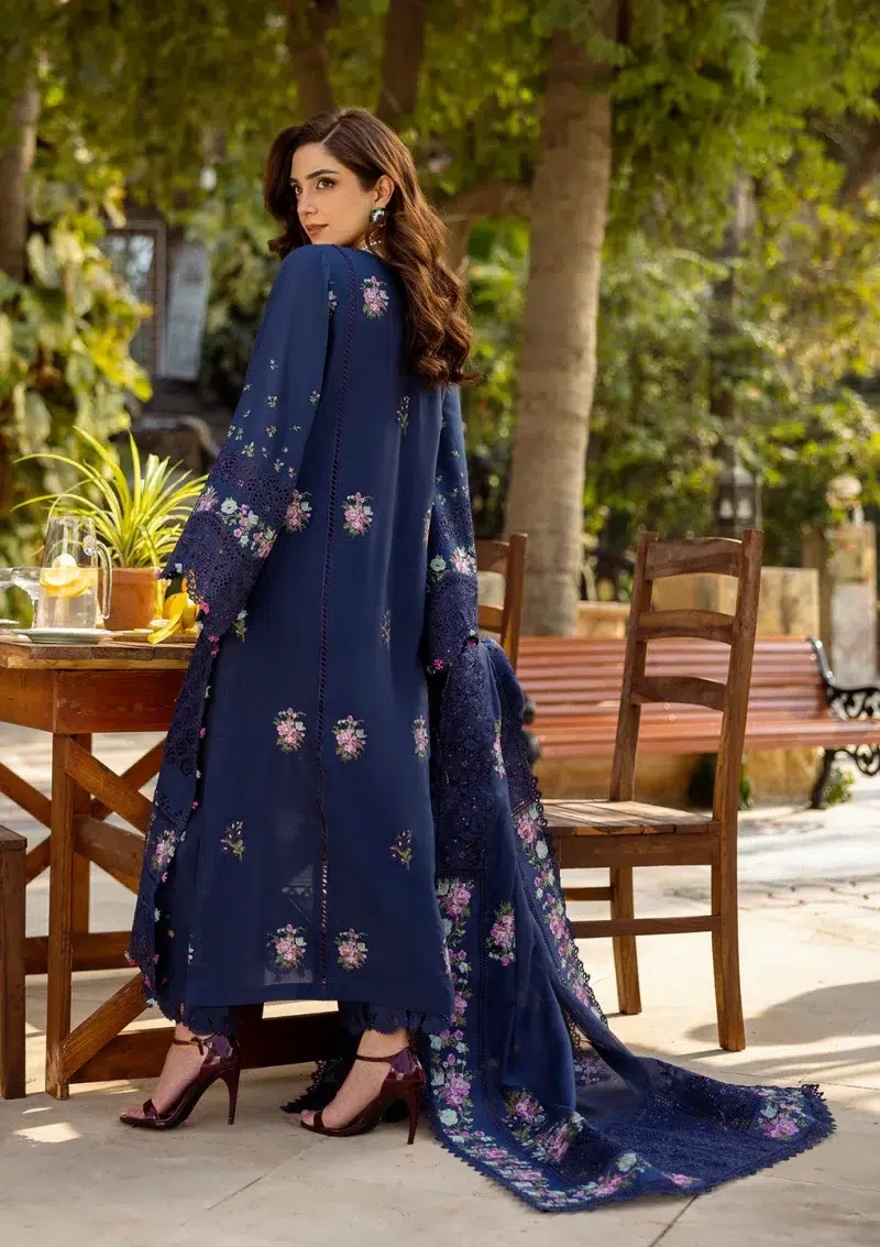 ELAF | Luxury | Lawn 25 |Navy Blue | Unstitched |  Festive wear | Neelam | ELM-06 | 3 pc set.