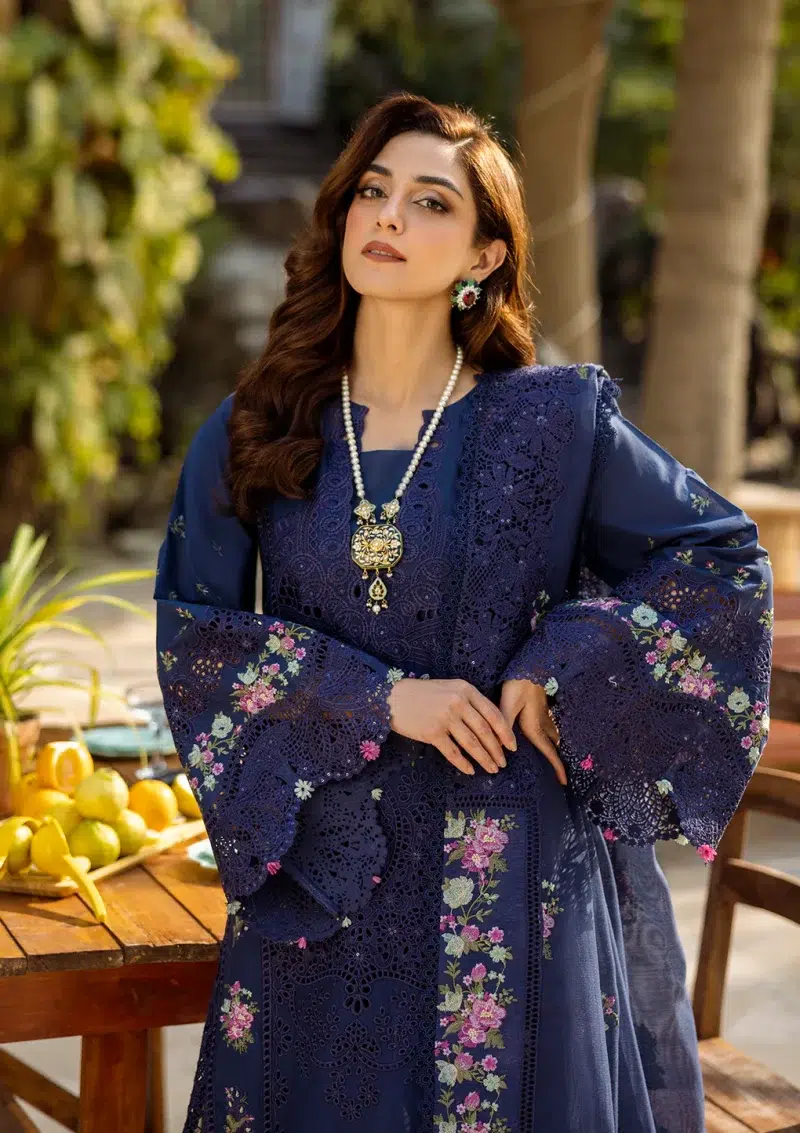 ELAF | Luxury | Lawn 25 |Navy Blue | Unstitched |  Festive wear | Neelam | ELM-06 | 3 pc set.