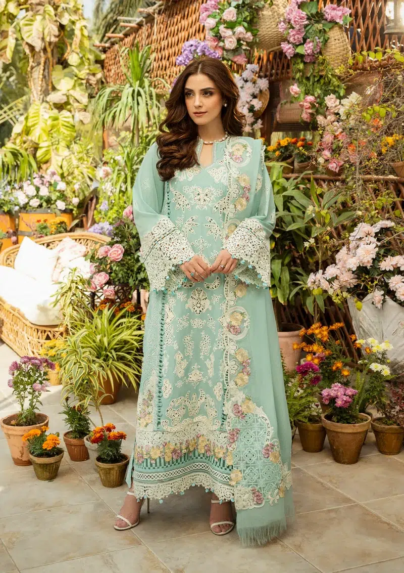 ELAF | Luxury | Lawn 25 |Aqua | Unstitched | Festive wear | Zarafshan | ELM-7A | 3 pc set.