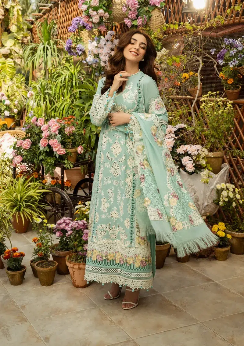ELAF | Luxury | Lawn 25 |Aqua | Unstitched | Festive wear | Zarafshan | ELM-7A | 3 pc set.