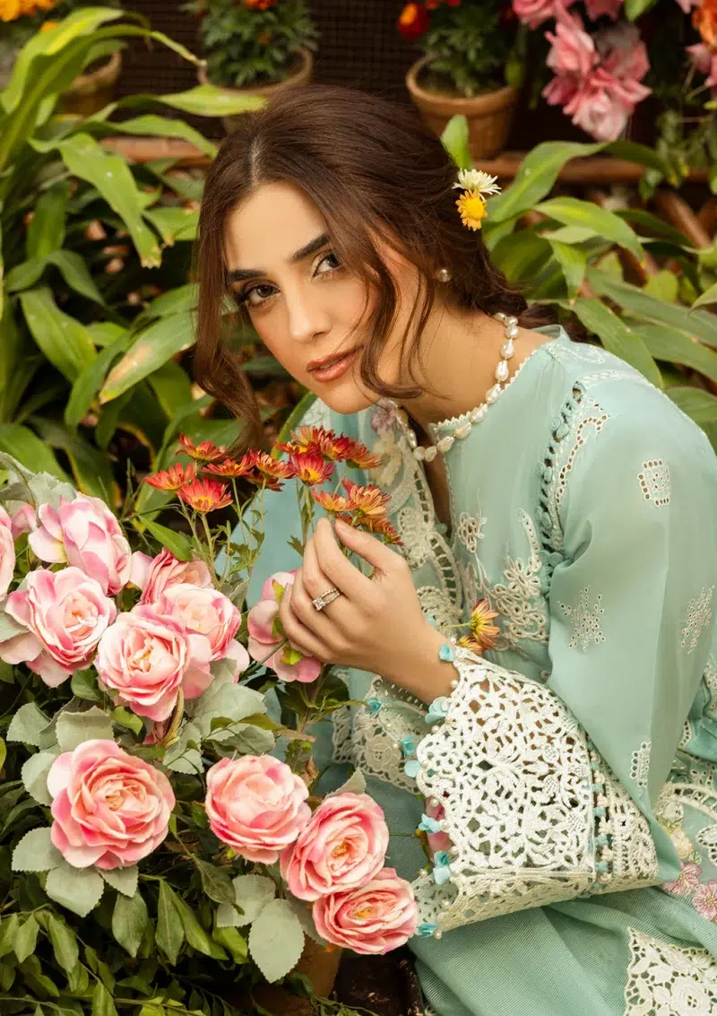 ELAF | Luxury | Lawn 25 |Aqua | Unstitched | Festive wear | Zarafshan | ELM-7A | 3 pc set.