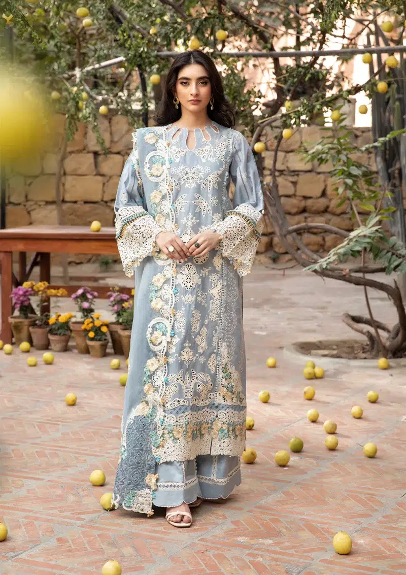 ELAF | Luxury | Lawn 25 |Ice Blue | Unstitched |  Festive wear | Mahveen | ELM-7B | 3 pc set.
