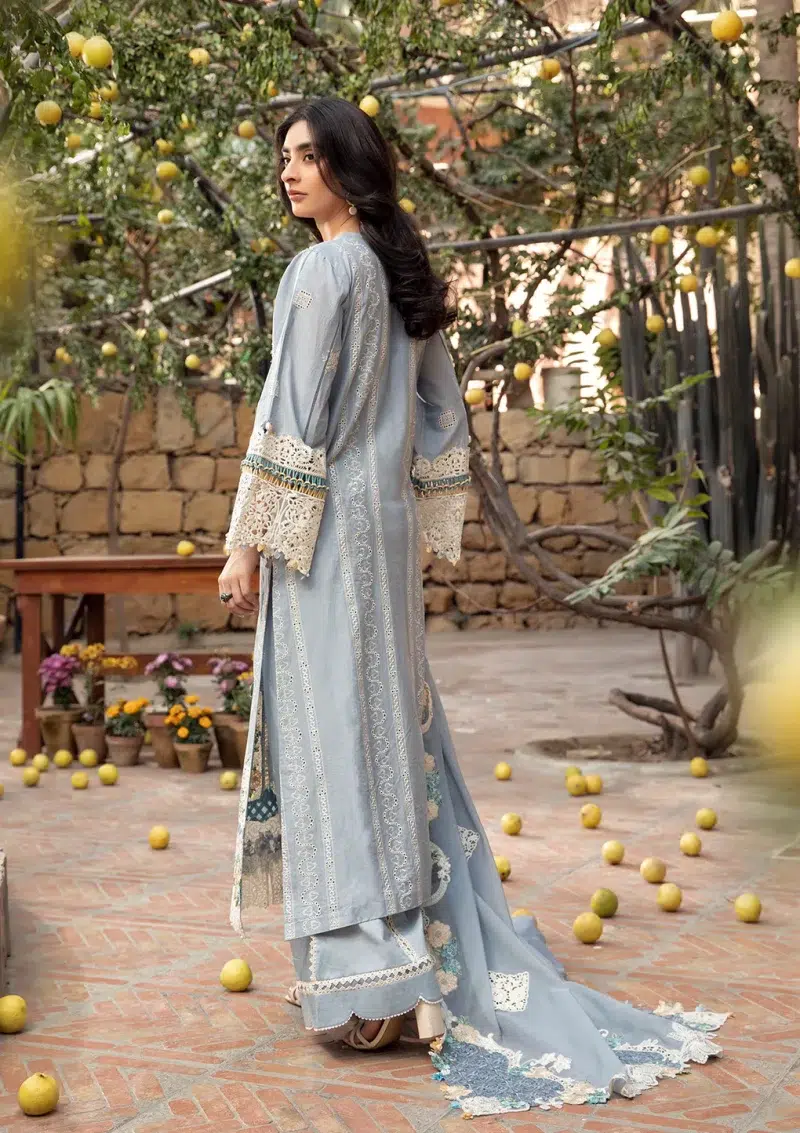 ELAF | Luxury | Lawn 25 |Ice Blue | Unstitched |  Festive wear | Mahveen | ELM-7B | 3 pc set.