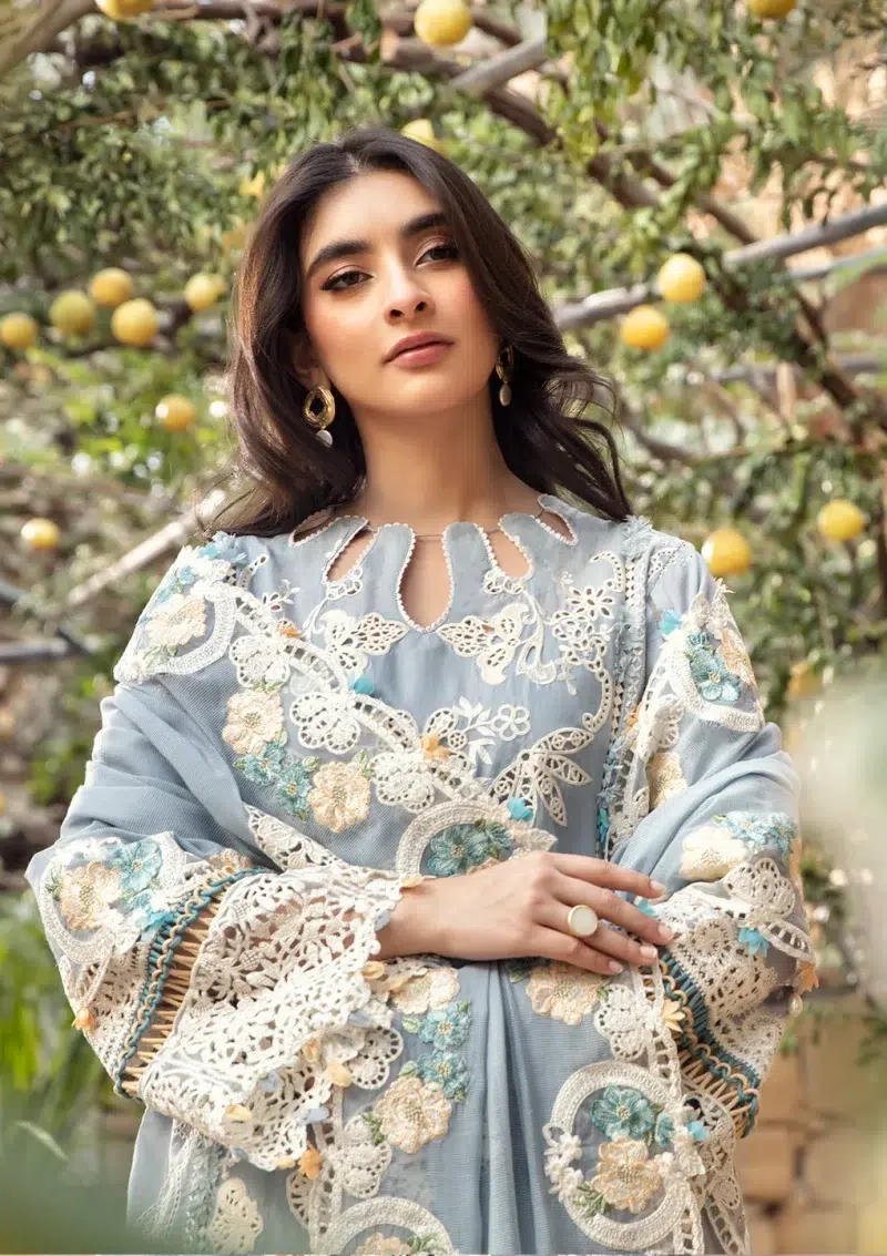 ELAF | Luxury | Lawn 25 |Ice Blue | Unstitched |  Festive wear | Mahveen | ELM-7B | 3 pc set.