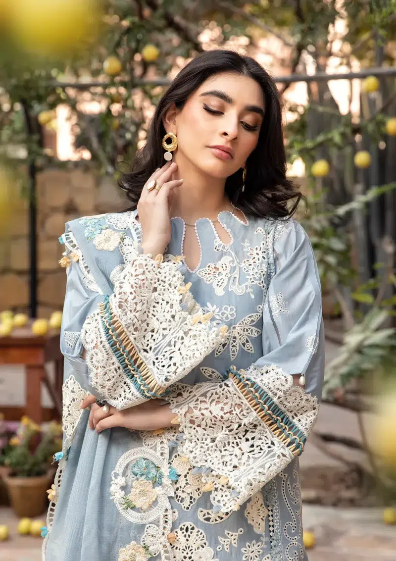 ELAF | Luxury | Lawn 25 |Ice Blue | Unstitched |  Festive wear | Mahveen | ELM-7B | 3 pc set.