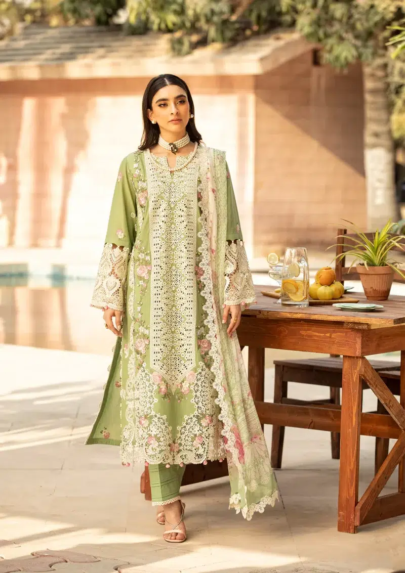 ELAF | Luxury | Lawn 25 |Pale Green | Unstitched | Festive wear | Fizzah | ELM-08 | 3 pc set.
