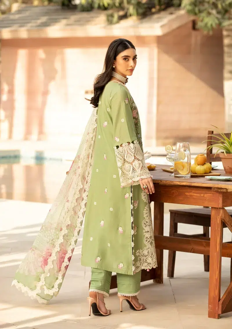 ELAF | Luxury | Lawn 25 |Pale Green | Unstitched | Festive wear | Fizzah | ELM-08 | 3 pc set.