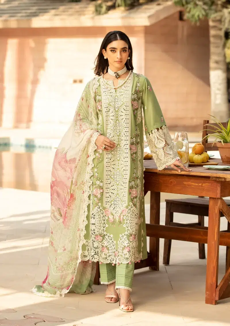 ELAF | Luxury | Lawn 25 |Pale Green | Unstitched | Festive wear | Fizzah | ELM-08 | 3 pc set.