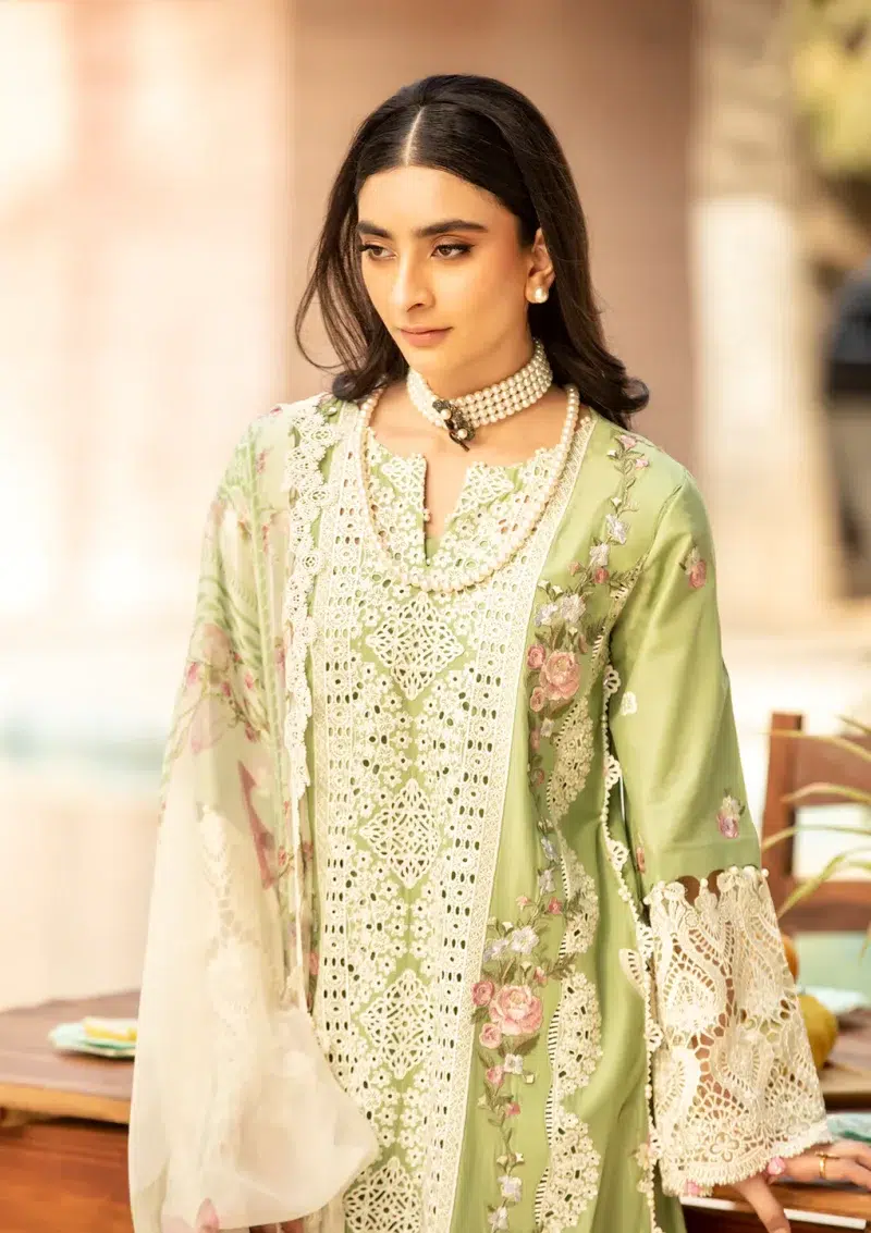 ELAF | Luxury | Lawn 25 |Pale Green | Unstitched | Festive wear | Fizzah | ELM-08 | 3 pc set.
