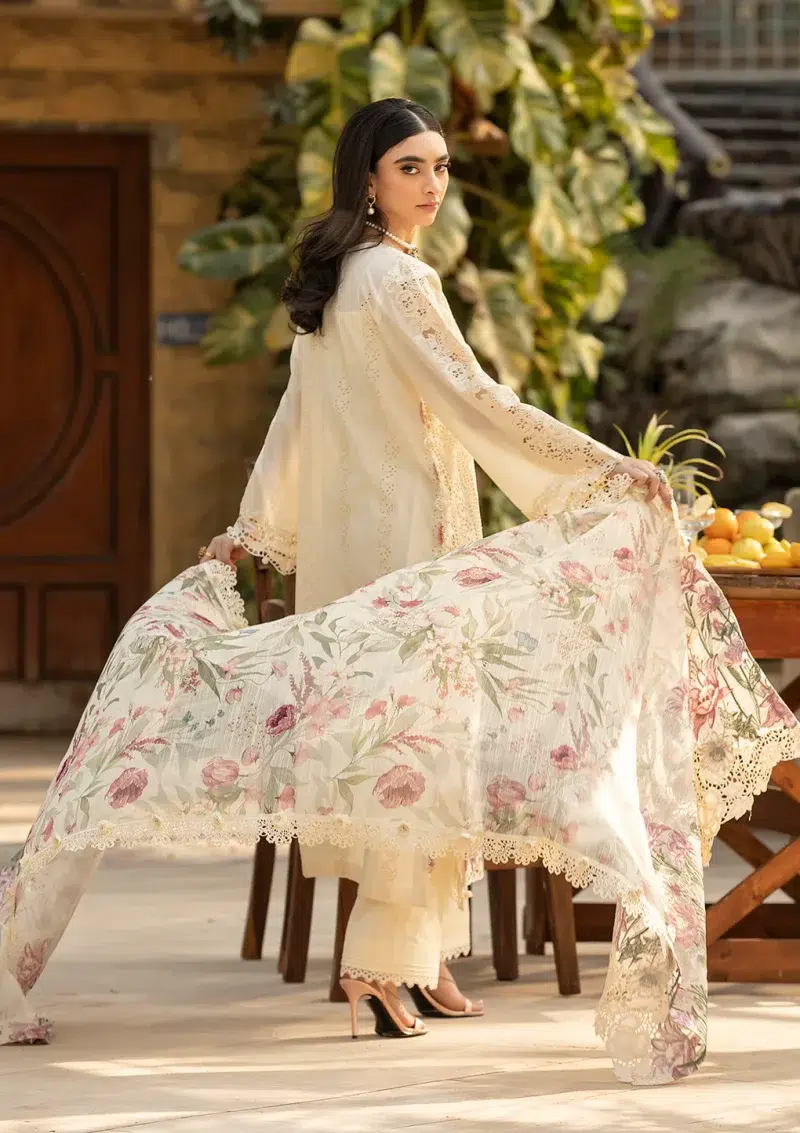ELAF | Luxury | Lawn 25 |Off White | Unstitched | Festive wear | Kohinoor | ELM-11 | 3 pc set.