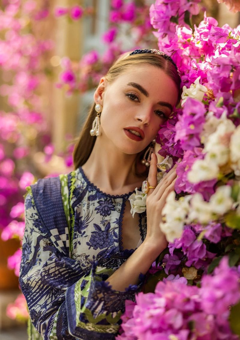 Elaf | Blue Blossom | Grey Blue | Lawn | Unstitched | Print Chikankari Colloction '25 | 3 pc set