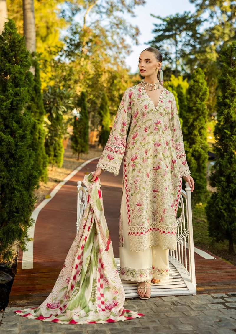 Elaf | Sweet greens | Off White | Lawn | Unstitched | Print Chikankari Colloction '25 | 3 pc set
