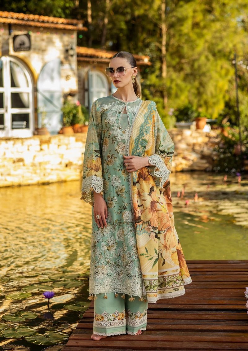 Elaf | Pistachio Dreams | Aqua | Lawn | Unstitched | Print Chikankari Colloction '25 | 3 pc set