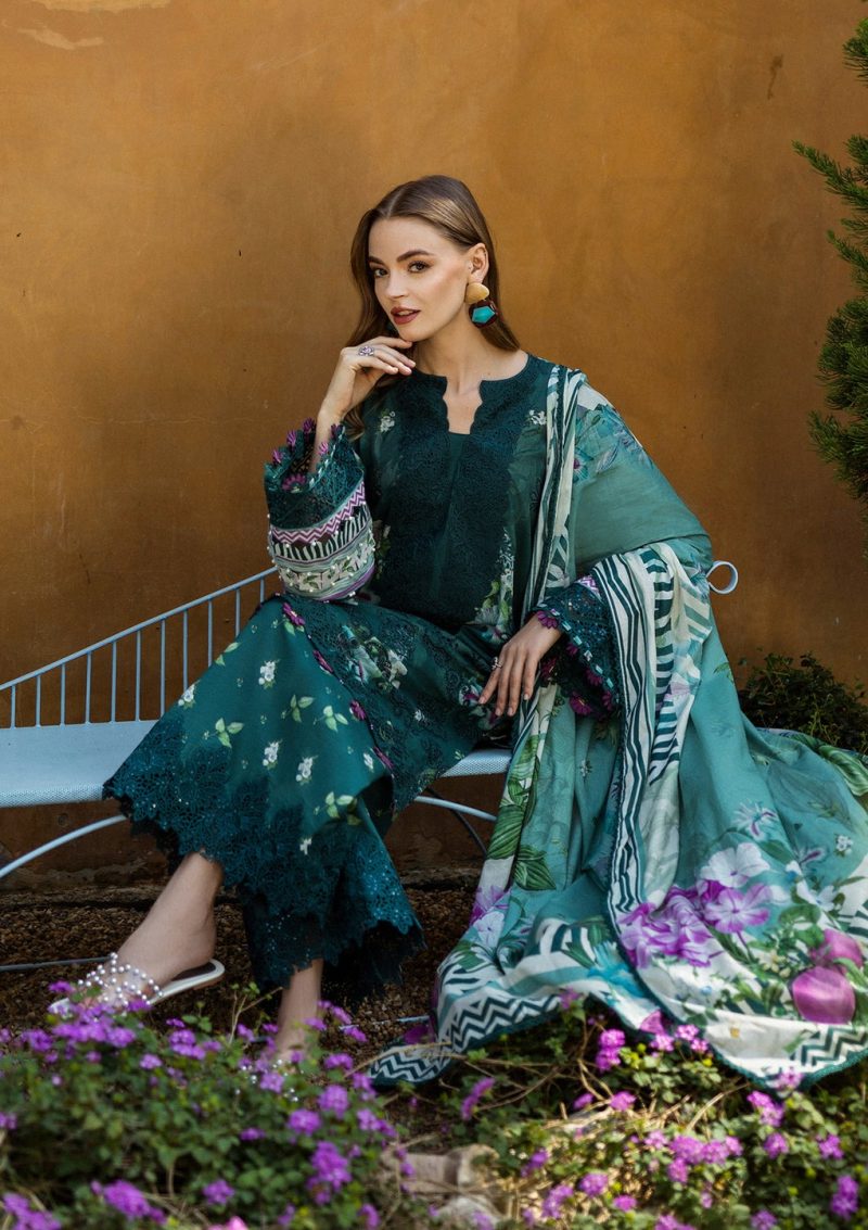 Elaf | Jade Embrace | Green | Lawn | Unstitched | Print Chikankari Colloction '25 | 3 pc set