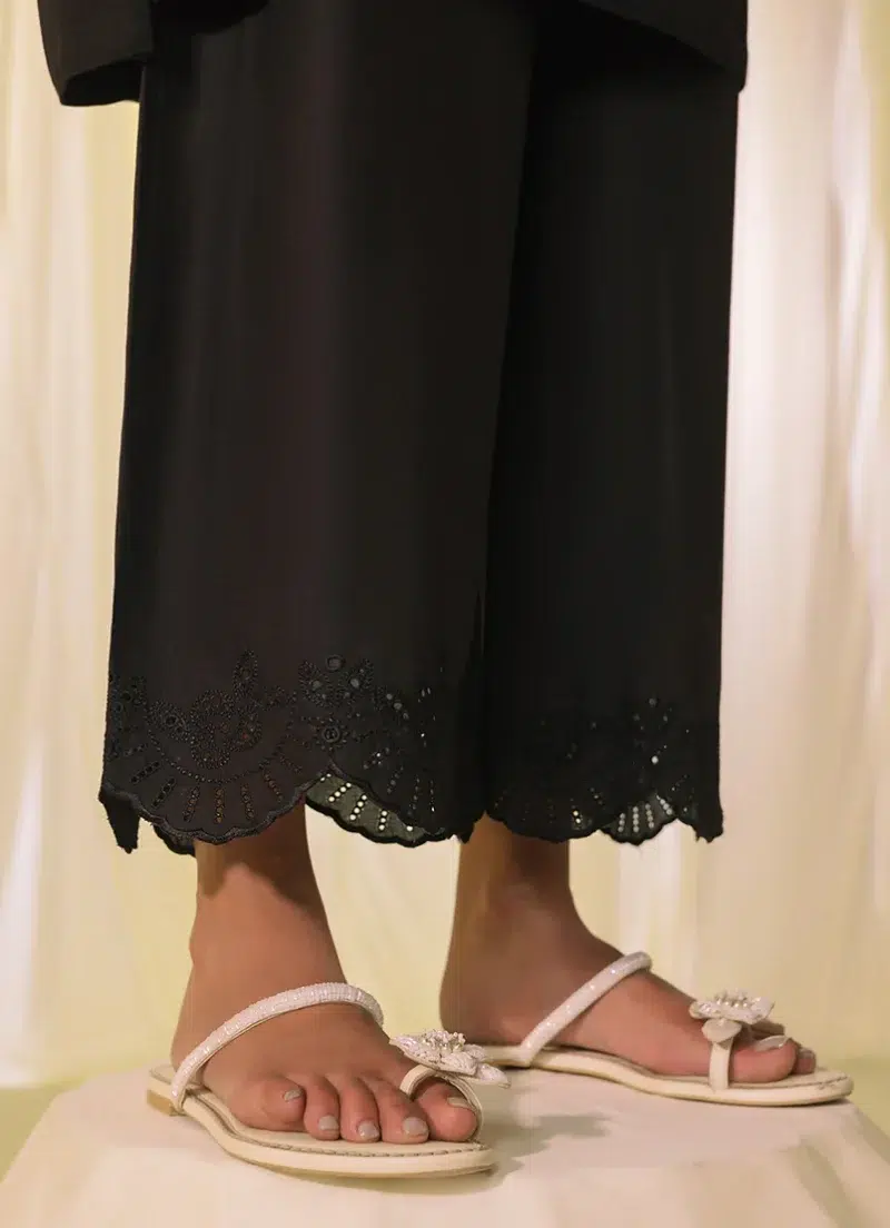 Image | Spring Basics '25 Collection | Embroidered Bottom | Cotton | Black | Stitched | 1 pc