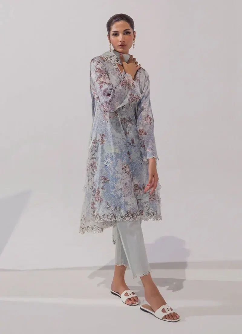 Image | Spring Basics '25 Collection | Embroidered Printed Suits | Cotton and Chiffon | Light Blue | Stitched | 3 Pc