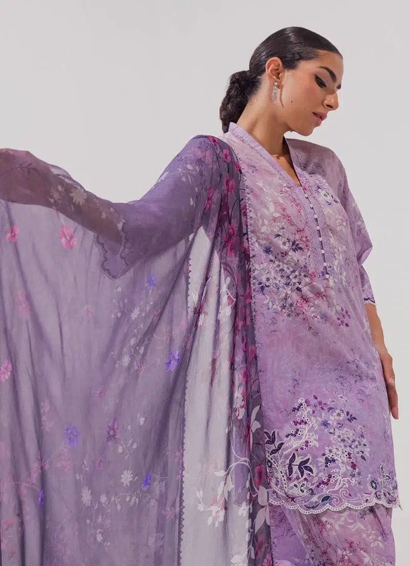 Image | Spring Basics '25 Collection | Embroidered Printed Suits | Cotton and Chiffon | Purple | Stitched | 3 Pc