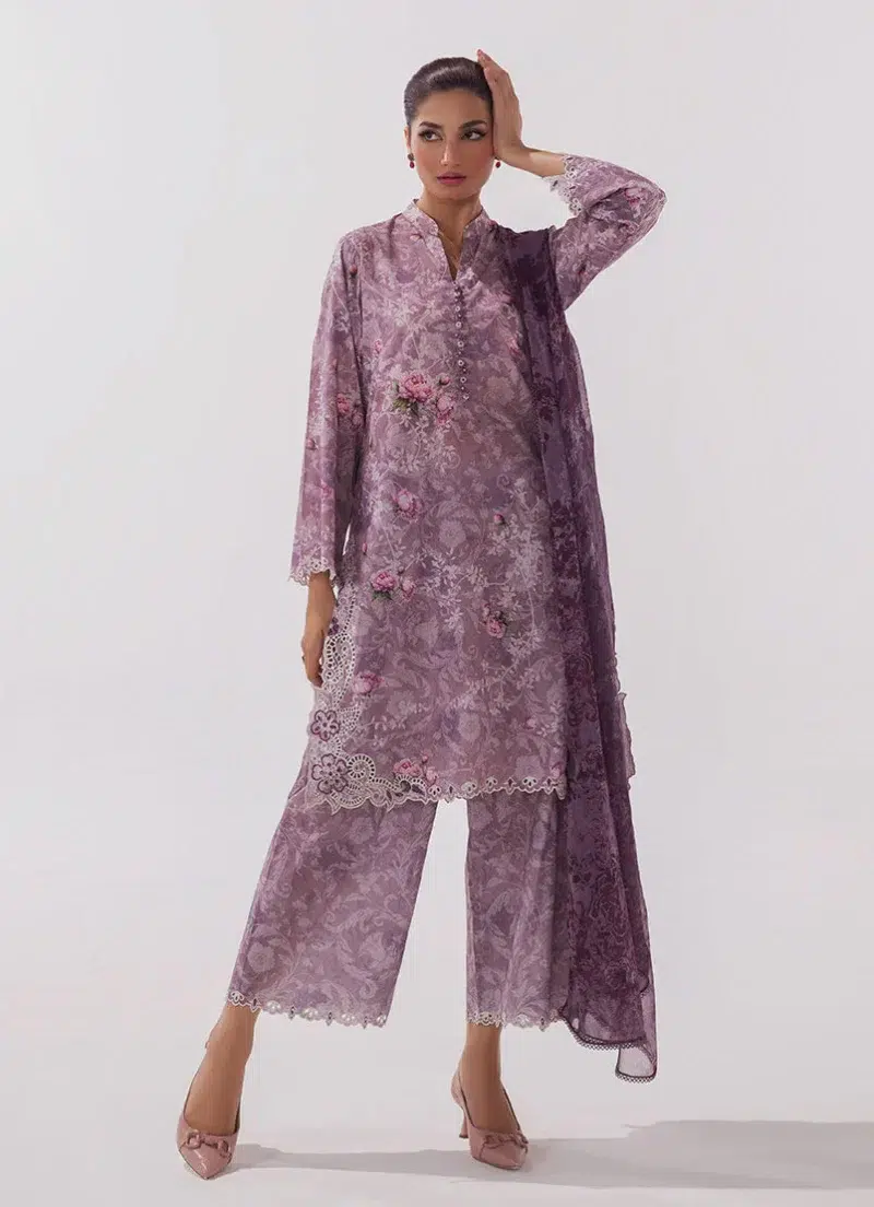 Image | Spring Basics '25 Collection | Embroidered Printed Suits | Cotton and Chiffon | Purple | Stitched | 3 Pc