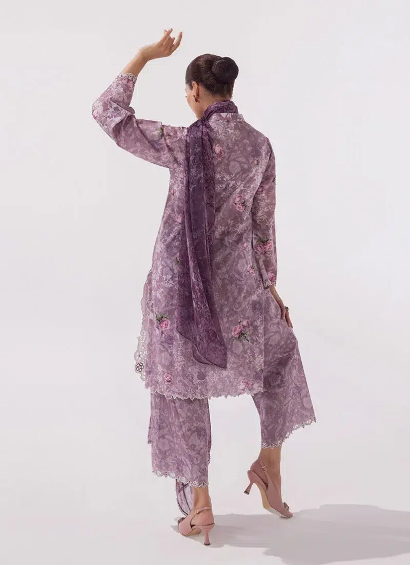 Image | Spring Basics '25 Collection | Embroidered Printed Suits | Cotton and Chiffon | Purple | Stitched | 3 Pc