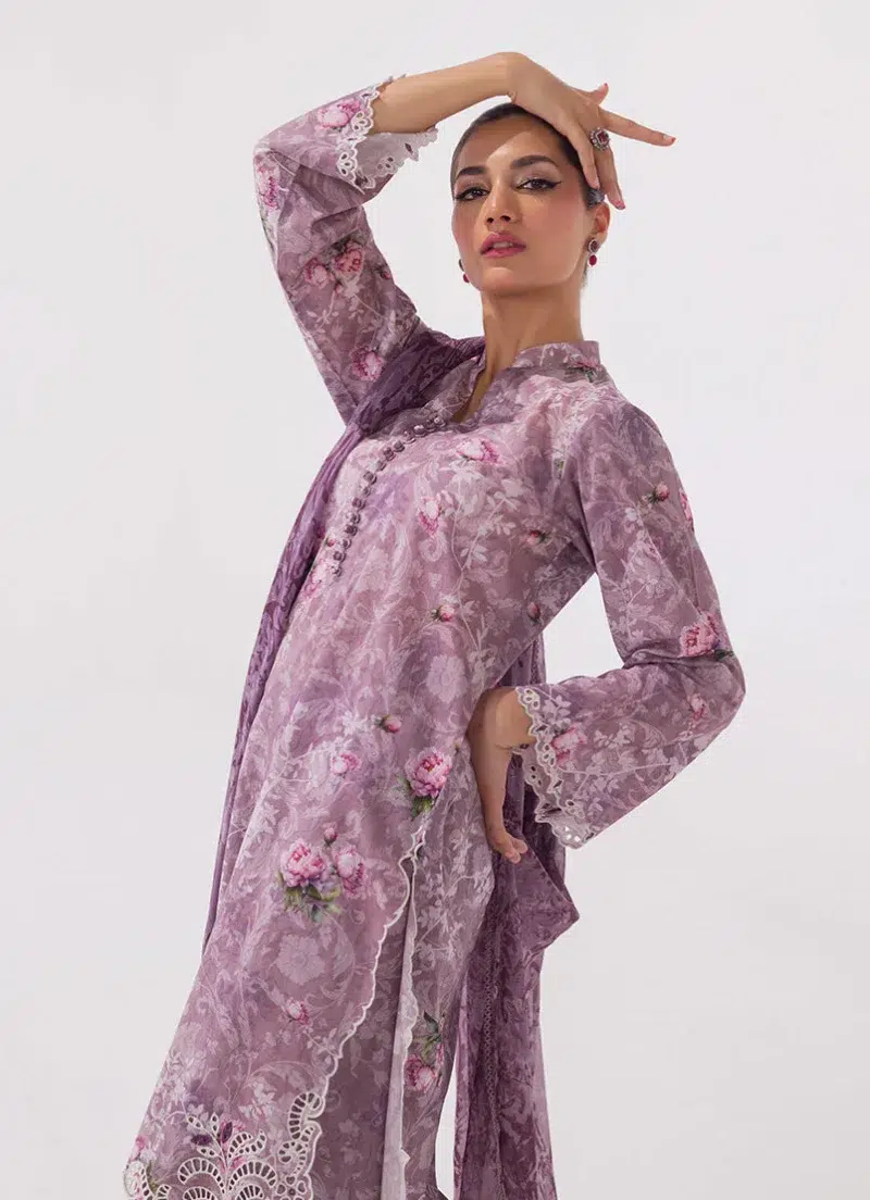 Image | Spring Basics '25 Collection | Embroidered Printed Suits | Cotton and Chiffon | Purple | Stitched | 3 Pc