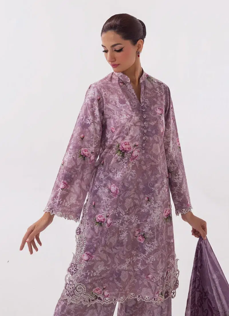Image | Spring Basics '25 Collection | Embroidered Printed Suits | Cotton and Chiffon | Purple | Stitched | 3 Pc