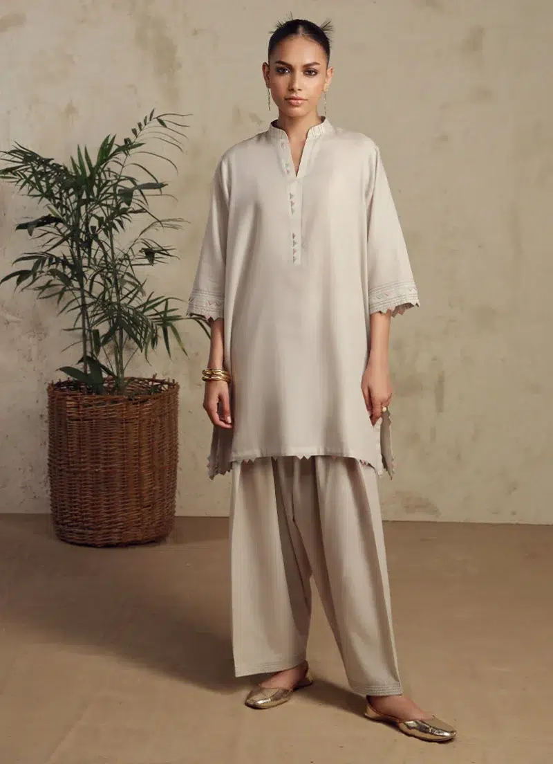 Image | Spring Basics '25 Collection | Textured Co-ord Set | Dobby | Light Grey | Stitched | 2 pc