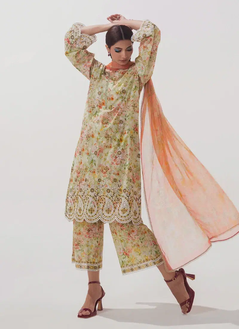 Image | Spring Collection | Light Green | Embroidered+printed Suit | 3 Pc