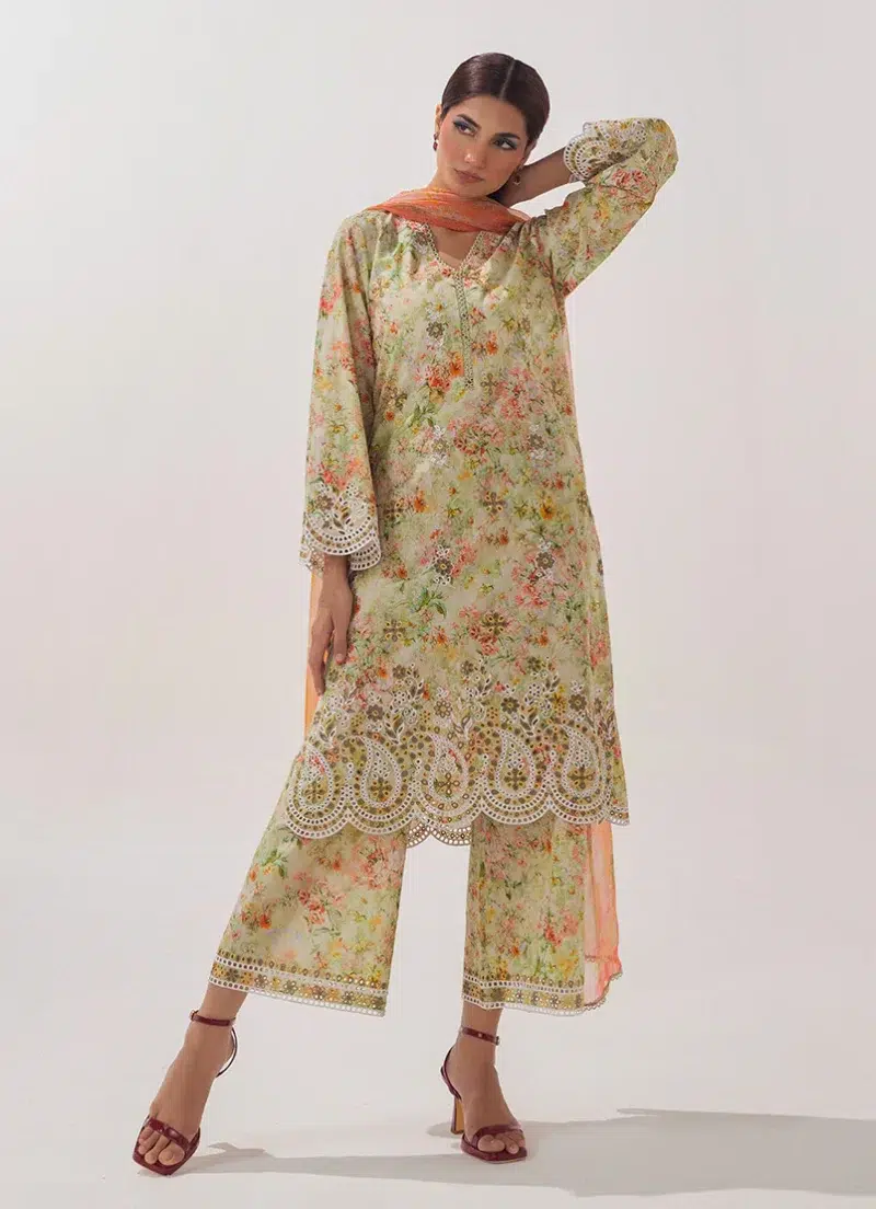 Image | Spring Collection | Light Green | Embroidered+printed Suit | 3 Pc