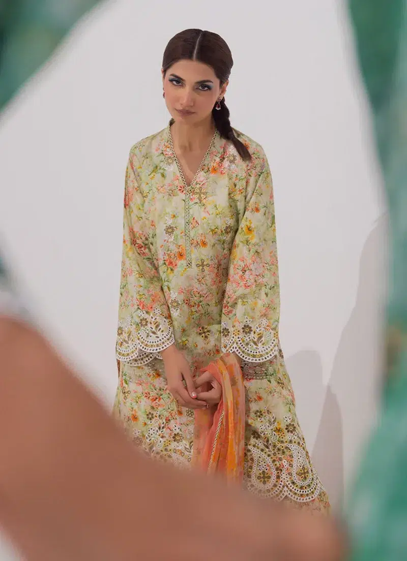 Image | Spring Collection | Light Green | Embroidered+printed Suit | 3 Pc