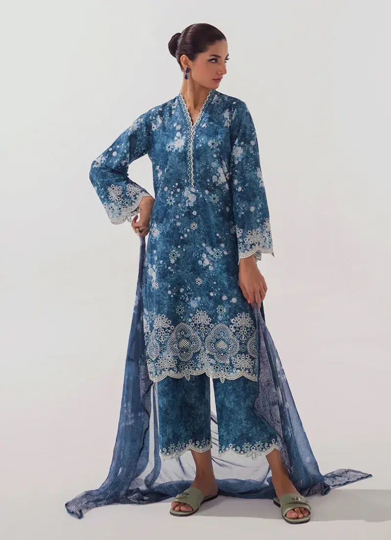 Image | Spring Collection | Blue | Embroidered+printed Suit | 3 Pc