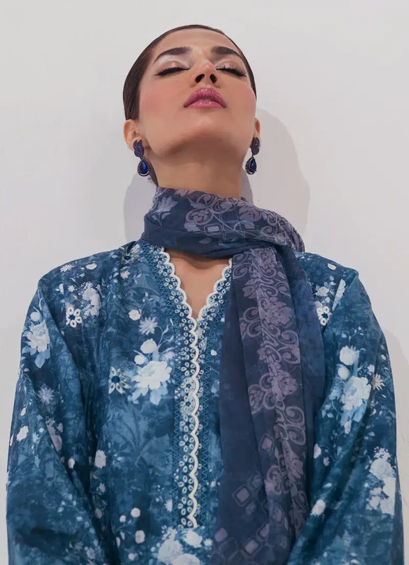 Image | Spring Collection | Blue | Embroidered+printed Suit | 3 Pc