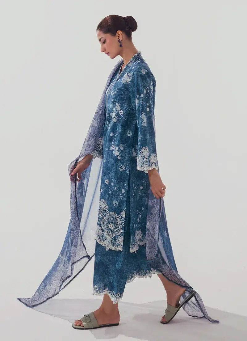 Image | Spring Collection | Blue | Embroidered+printed Suit | 3 Pc